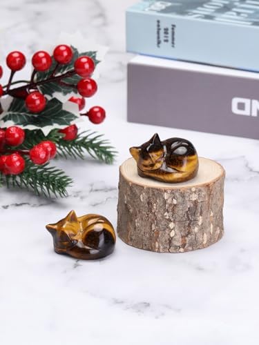 Jovivi Tiger Eye Crystal Cat Figurine 16 Handmade Ornament