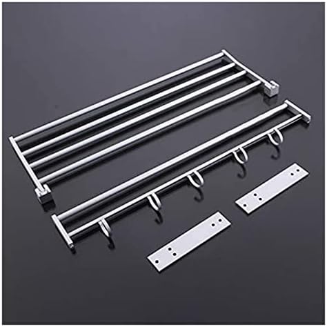 ALDEPO 40cm Aluminum Towel Rack with 5 Hooks and Double Shelf