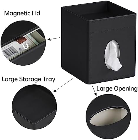 Black PU Leather Tissue Box Cover Holder