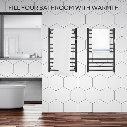 XBVV Matte Black 10-Bar Towel Warmer Rack with Timer and F Display