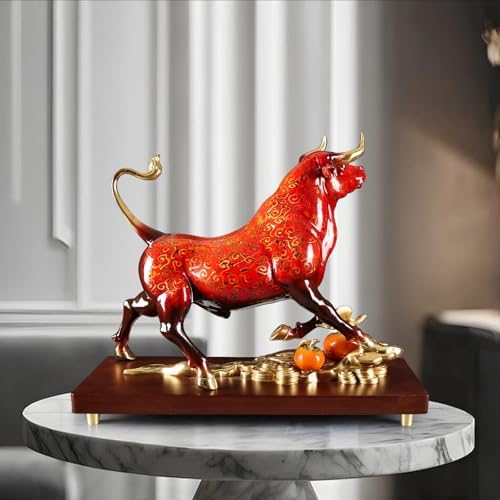 Brass Charging Bull Statue - Red Gold Home Decor Sculpture