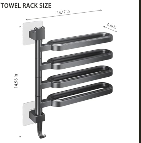Longhuo 4-Rod Towel Rack Black Wall Mount Rotatable