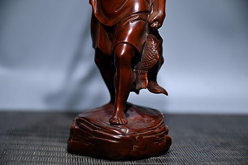 Handcrafted Boxwood Fisherman Statue Meditating Home Decor