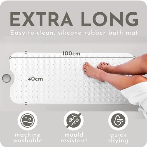 AH Artisan Home White Bath Mat 100x40cm Non Slip