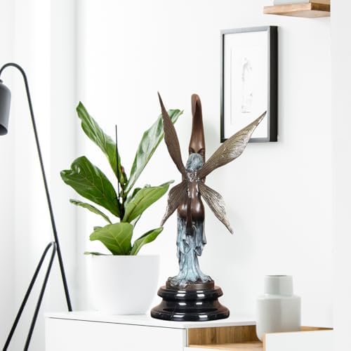 Bronze Fairy on Crescent Moon Sculpture - 157 Tall Art Decor