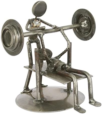 NOVICA Recycled Auto Parts Sports Theme Iron Sculpture Rustic Weightlifter