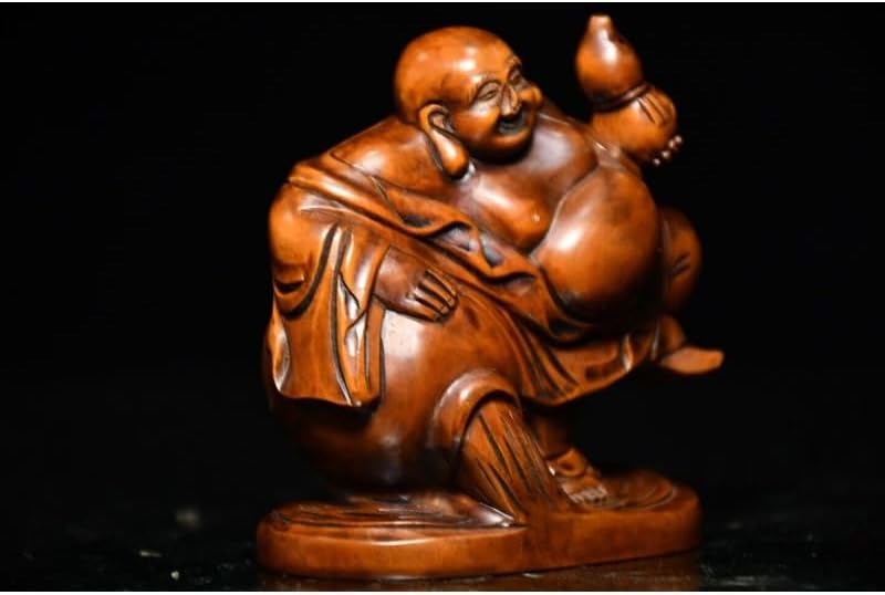 Handcrafted Mini Boxwood Maitreya Buddha Statue