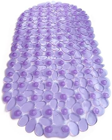 TIKE SMART Pebbles Non-Slip Bath Mat 27x14 Oval Transparent Purple