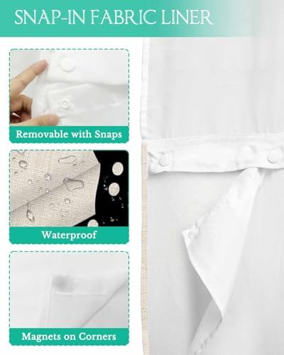 Anzona No Hook Shower Curtain Set 48x72 Inch Black White Dots Waterproof Liner
