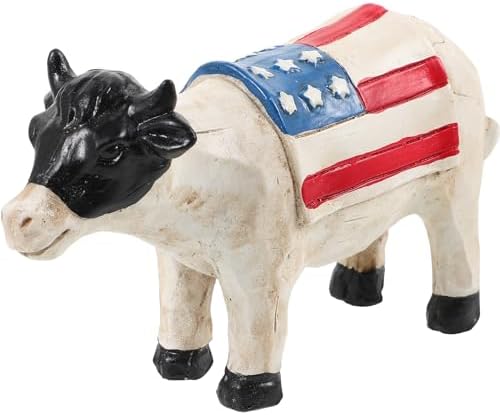 LUOZZY Patriotic Resin Cow Statue Home Decor