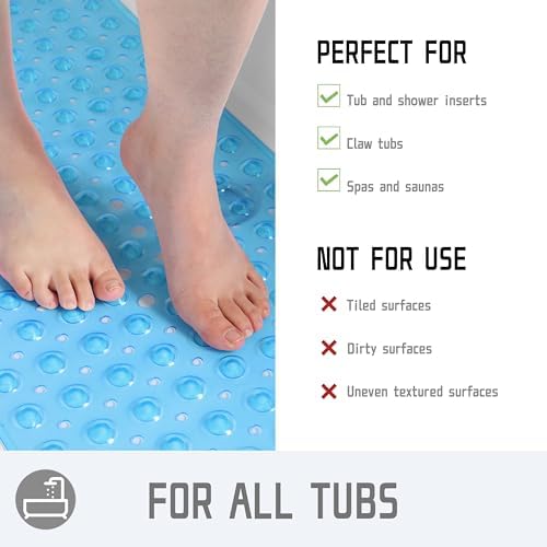 Yimobra Non-Slip Bath Mat 40x16 Clear Blue with 200 Suction Cups
