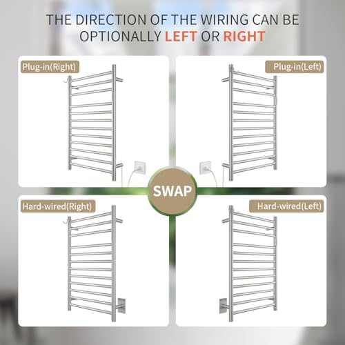 NORTTA Wall Mounted Towel Warmer 12 Bars with Plug-in and Hardwired Options
