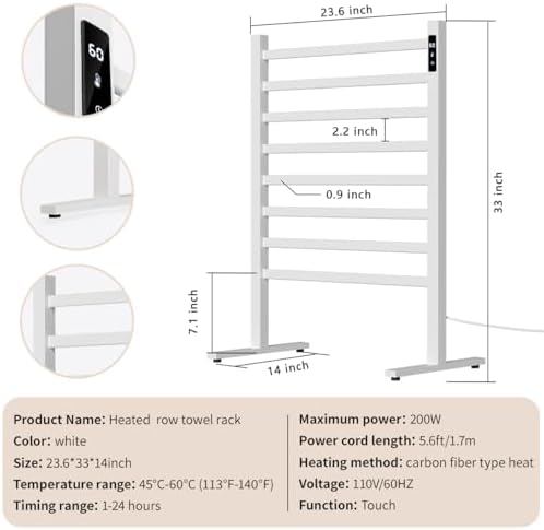 ZrgGea Freestanding Heated Towel Rack with Timer and Temperature Control
