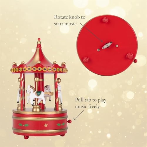 Nudsfuii Gold Wood Musical Rotating Carousel Christmas Figurine Table Decor