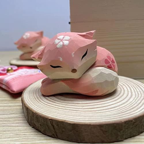Pink Handmade Wooden Fox Statue Sculpture