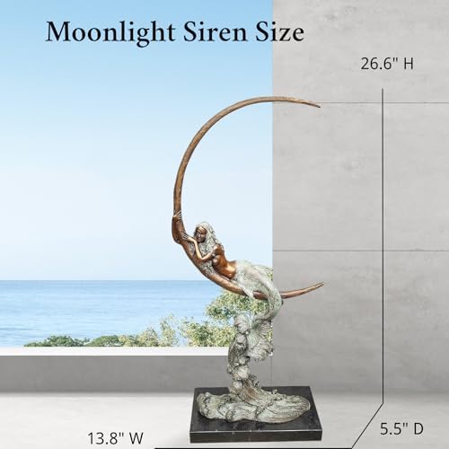 Bronze Mermaid on Crescent Moon Sculpture Moonlight Siren