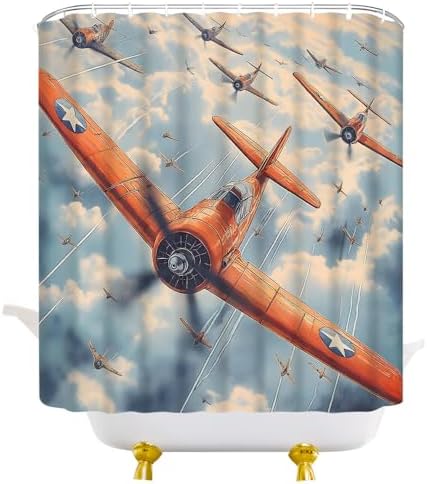 JEJOMEAG Vintage Airplane Shower Curtain 70x70