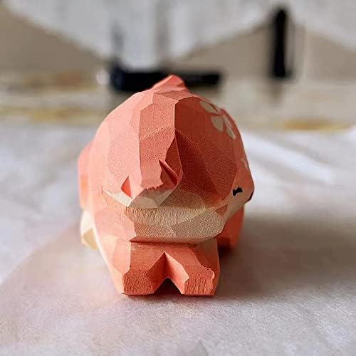 Pink Handmade Wooden Fox Statue Sculpture
