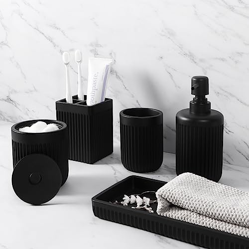 XLHOMO 5 Pc Resin Matte Black Bathroom Accessories Set