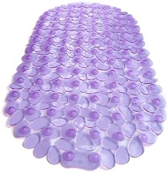 TIKE SMART Pebbles Non-Slip Bath Mat 27x14 Oval Transparent Purple