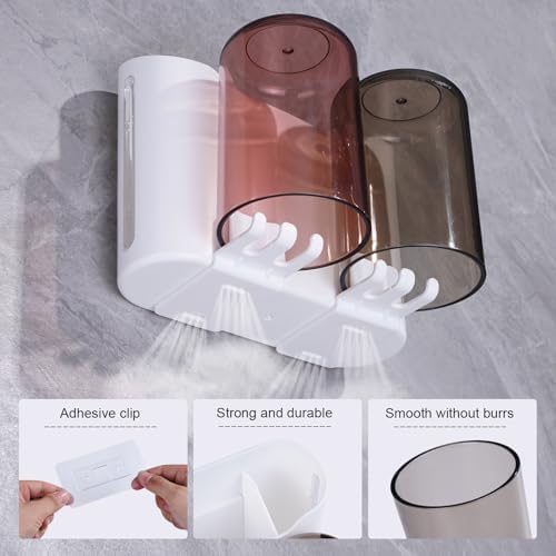 Eichzer Wall-Mounted Toothbrush Holder with 3 Slots and 2 Rinse Cups