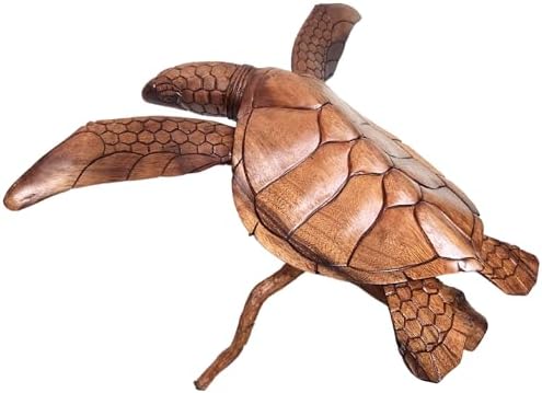 WorldBazzar Hand Carved Wood Turtle Coral Statue Brown