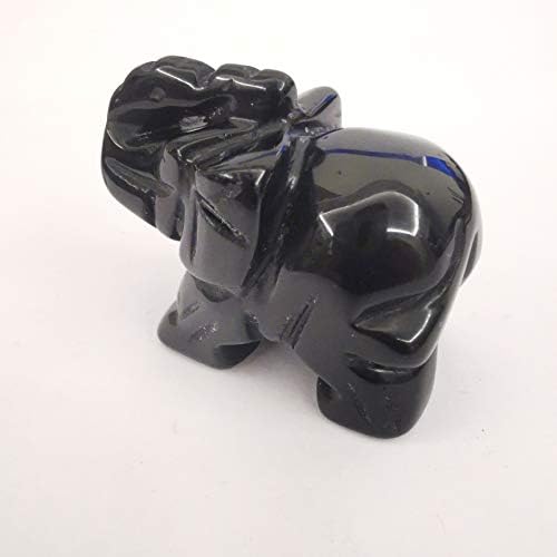 Loveliome Small Handcarved Elephant Crystal Statue 15 Inches Black Obsidian