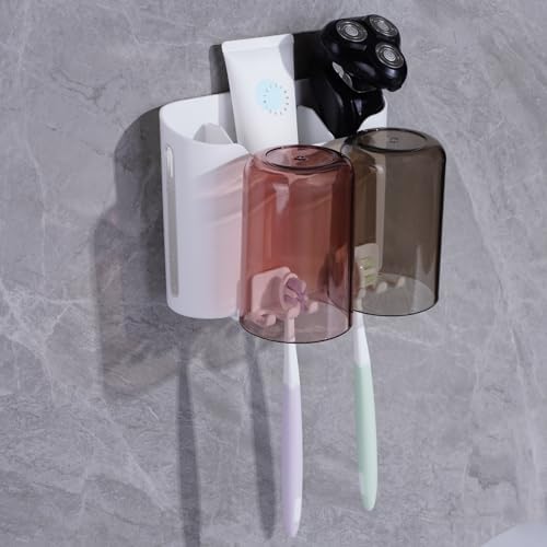Eichzer Wall-Mounted Toothbrush Holder with 3 Slots and 2 Rinse Cups