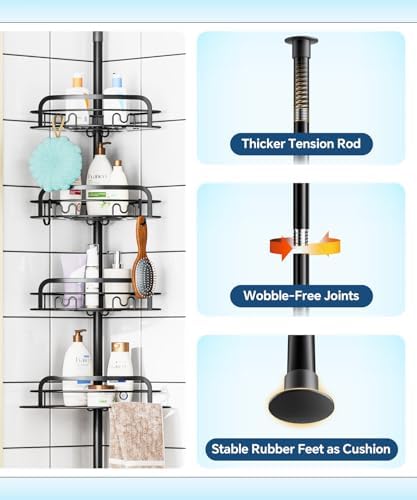 EUHOME Corner Shower Caddy Tension Pole 4-Tier Organizer