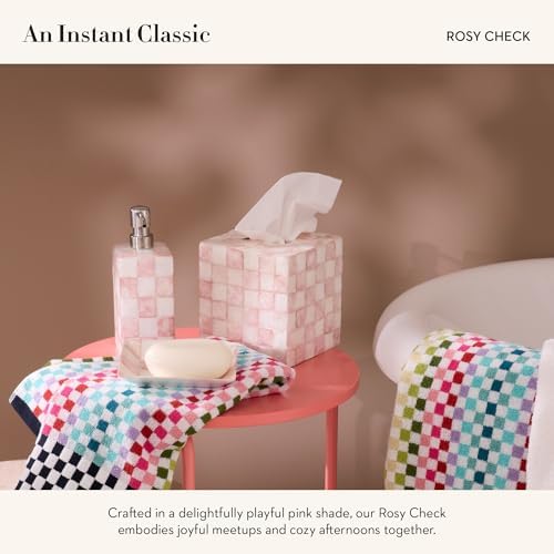 MACKENZIE-CHILDS Square Capiz Tissue Box Cover Rosy Check Pink and White