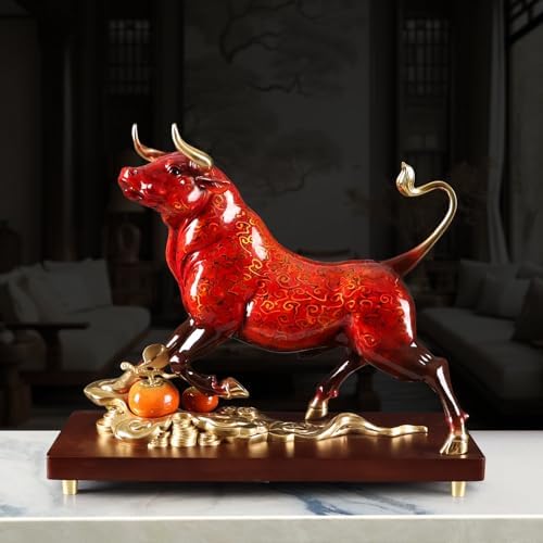 Brass Charging Bull Statue - Red Gold Home Decor Sculpture
