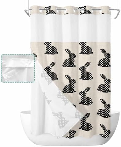 Anzona No Hook Easter Rabbit Shower Curtain Set