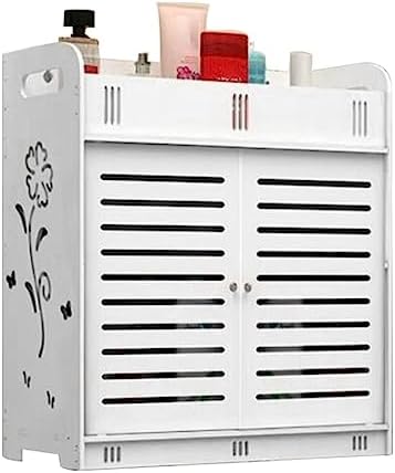 Bathroom Wall Cabinet with Multi-Grid Tiers and Hollow Flower Design