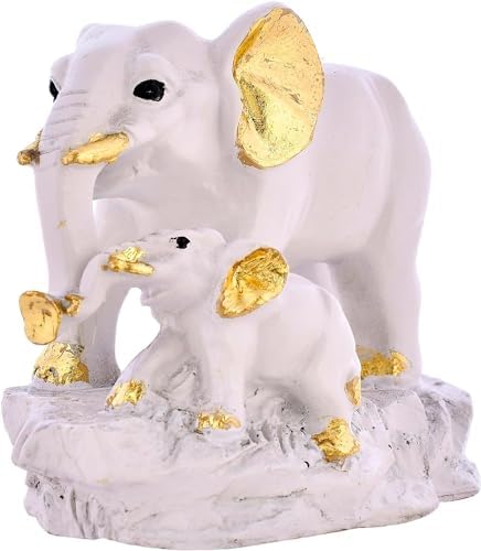 Small Elephant Family Grey Gold Resin Sculpture 1