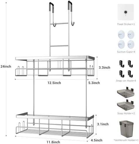 Aitatty Silver Hanging Shower Caddy Over Door - No Drilling
