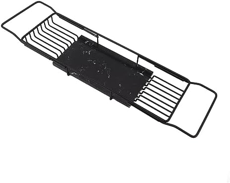 Fafeicy Metal Marble Bathtub Tray with Anti-Slip Retractable Shelves