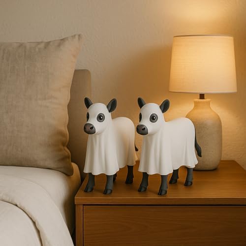 Spooky Metal Ghost Cow Statue Halloween Decor