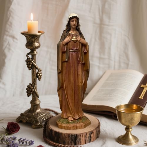 XXLTY Exquisite Solid Wood Virgin Mary Statue with Sacred Heart