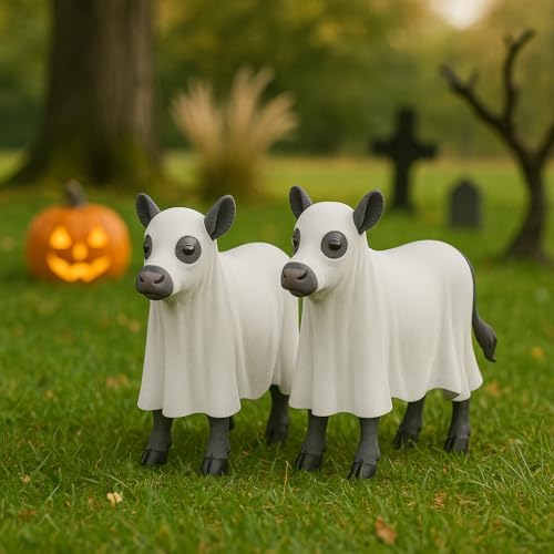 Spooky Metal Ghost Cow Statue Halloween Decor