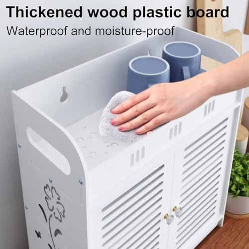 Bathroom Wall Cabinet with Multi-Grid Tiers and Hollow Flower Design