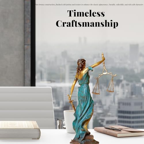 R REALONG Bronze Blind Justice Statue 11 Law Figure Office Desk Sculpture