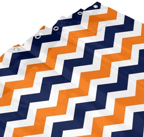 FUNNY KIDS HOME Navy Deep Blue Orange Chevron Shower Curtain Set