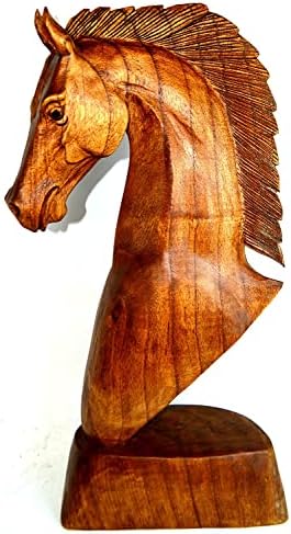 WorldBazzar 20 Inch Hand Carved Mahogany Horse Head Statue