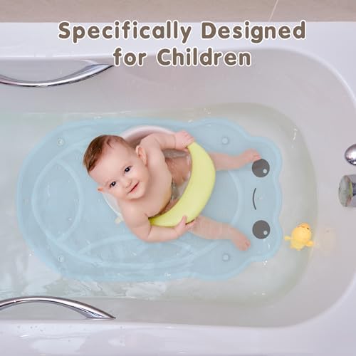 JOYCANO Bathtub Mat Non-Slip with Frog Pattern Blue