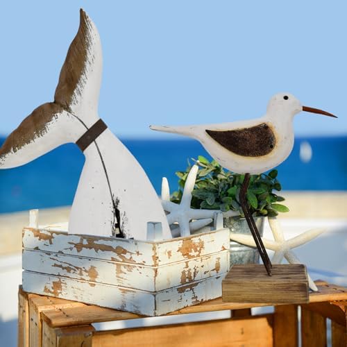 Wood Seagull Statue Nautical Decor Coastal Bird Sculpture