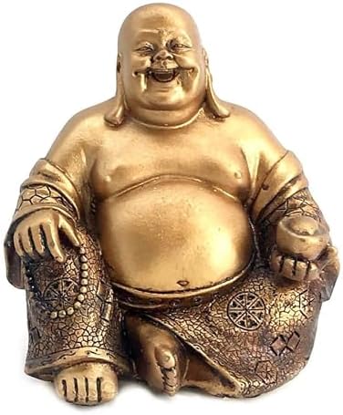 Bellaa Golden Laughing Buddha Statue 6 Inches Copper