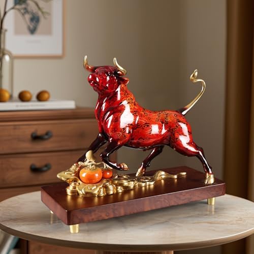 Brass Charging Bull Statue - Red Gold Home Decor Sculpture