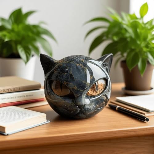 Luxury Black Cat Stone Sculpture - Unique Gift for Cat Lovers