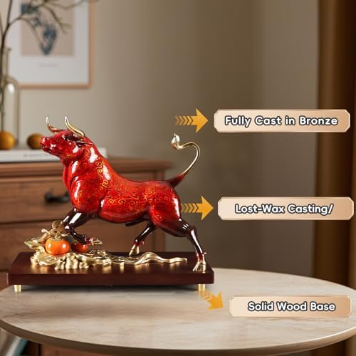 Brass Charging Bull Statue - Red Gold Home Decor Sculpture