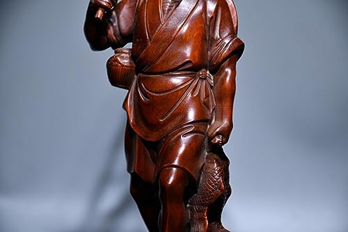 Handcrafted Boxwood Fisherman Statue Meditating Home Decor